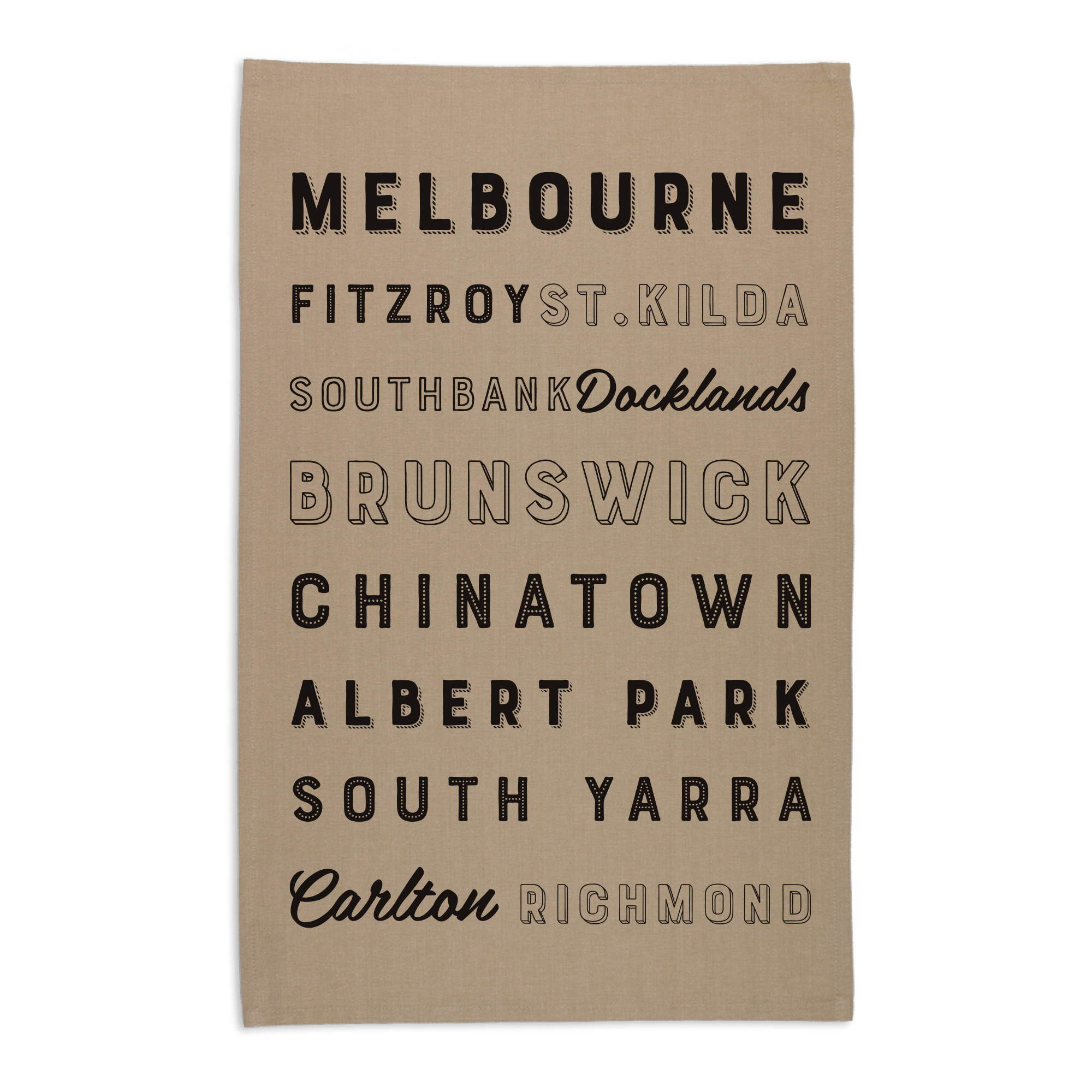 Organic Cotton Tea Towel - Melbourne Words