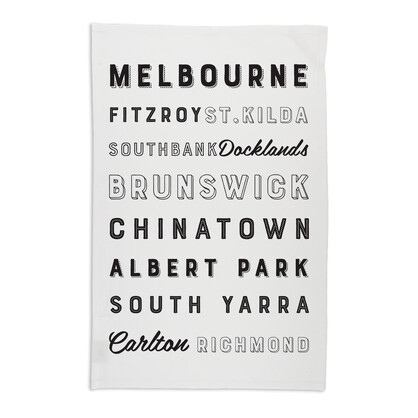 Organic Cotton Tea Towel - Melbourne Words
