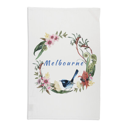 Organic Cotton Tea Towel - Floral Wreath Melbourne