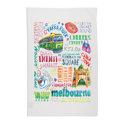 Organic Cotton Tea Towel - Melbourne Deborah Broughton Words