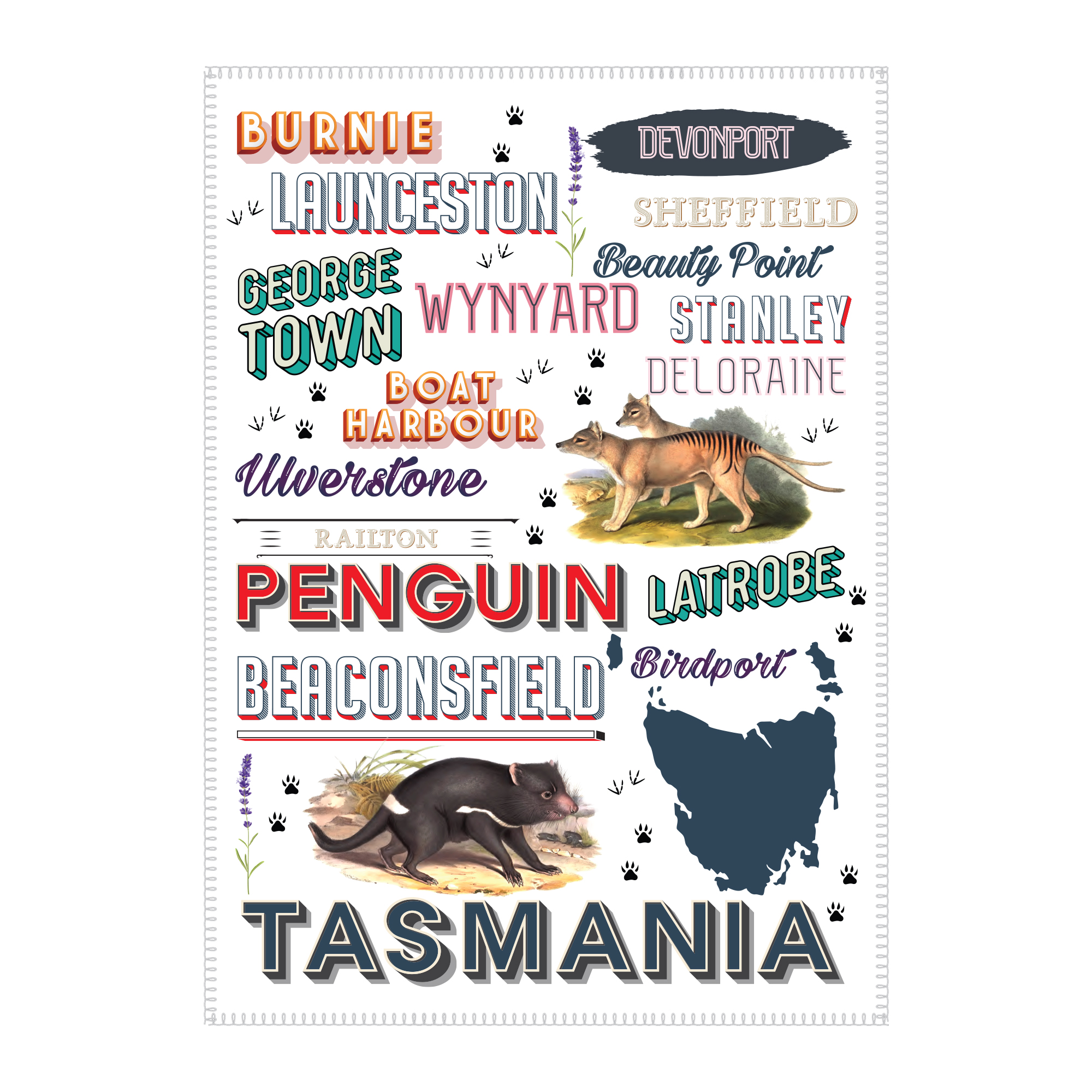 Microfibre Tea Towel - Tasmania Northern Typography