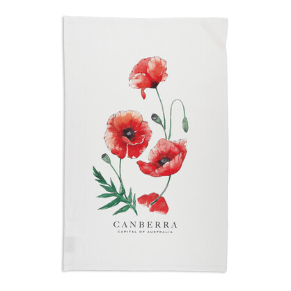 Organic Cotton Tea Towel - Poppies Canberra Capital of Australia