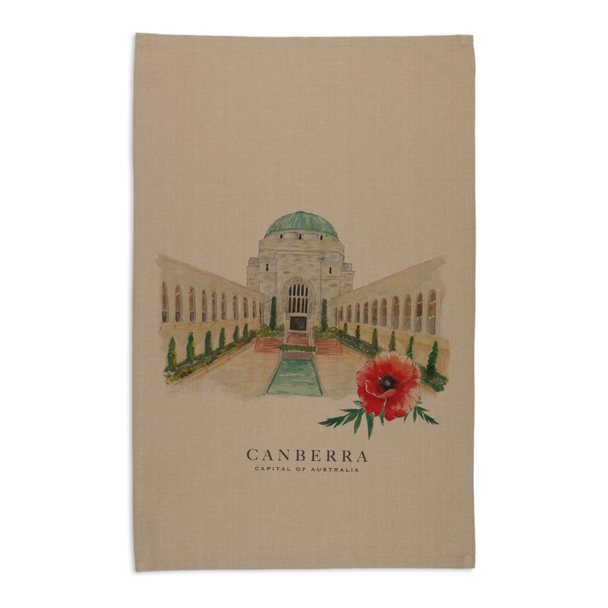 Organic Cotton Tea Towel - War Memorial Canberra Capital of Australia