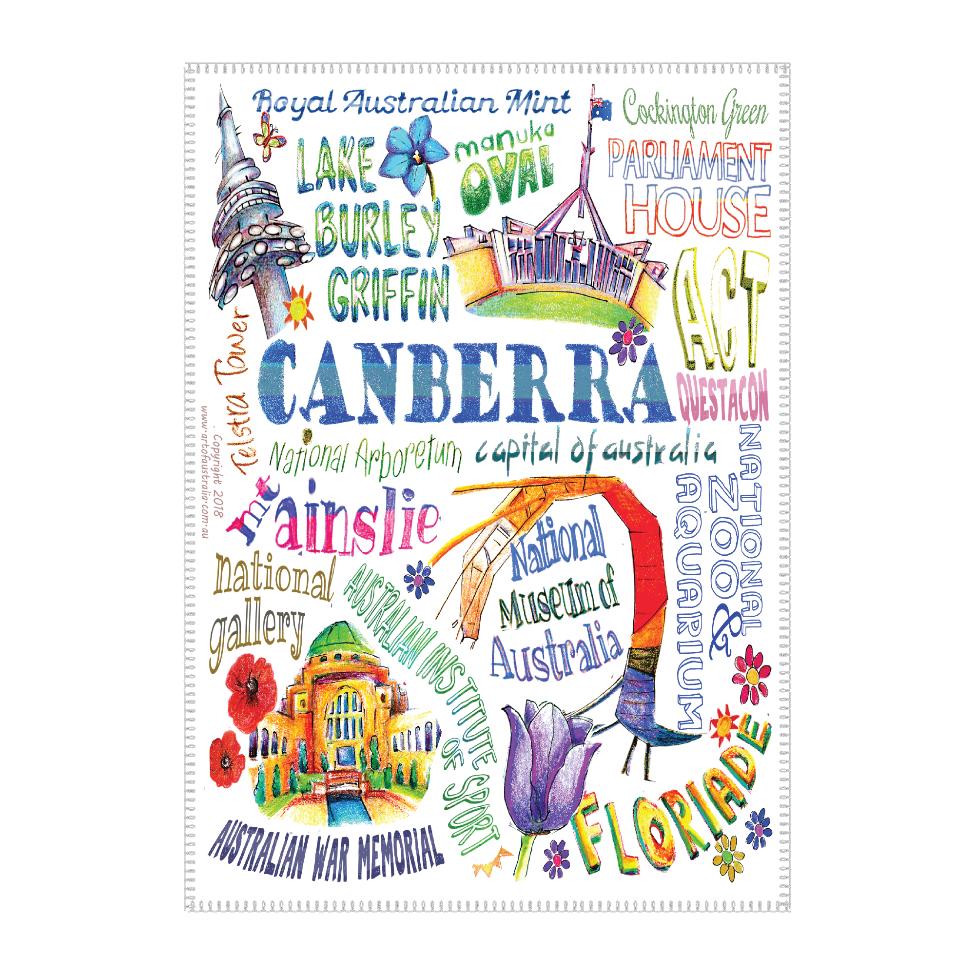 Microfibre Tea Towel - Deborah Broughton Canberra Words
