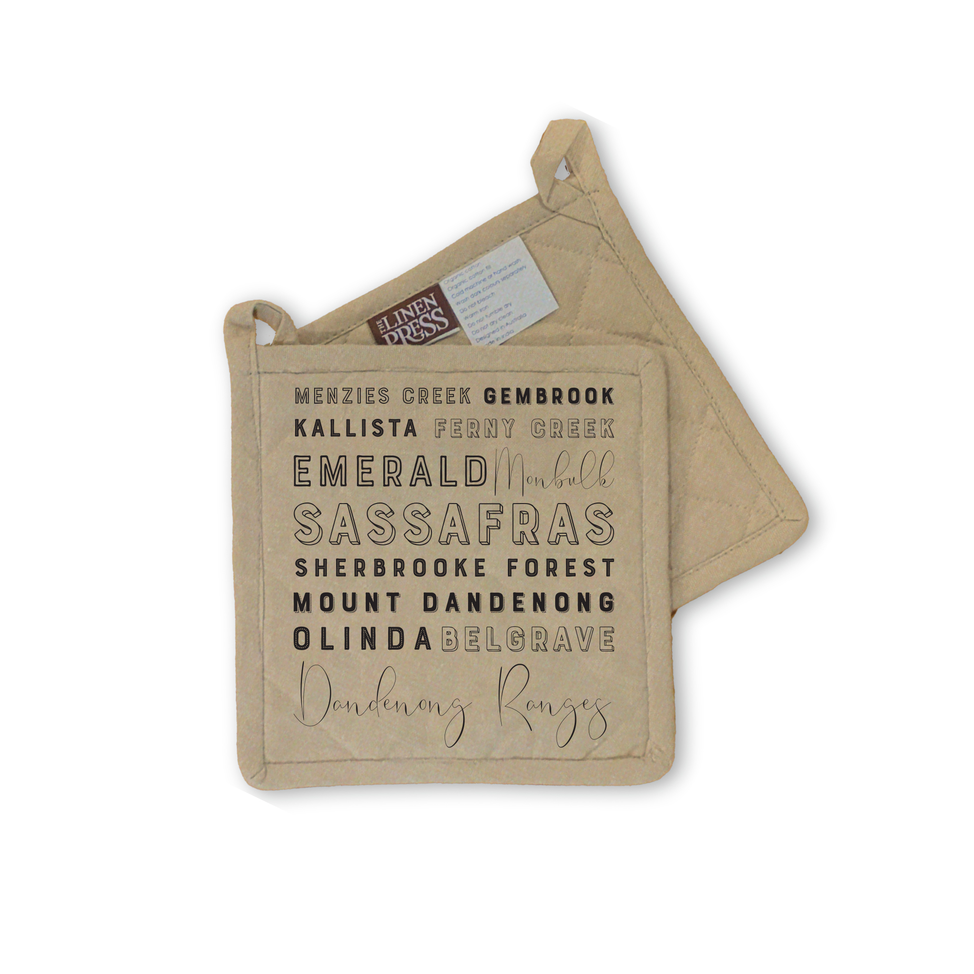 Wholesale Organic Cotton Pot Holder Dandenong Ranges Typography The