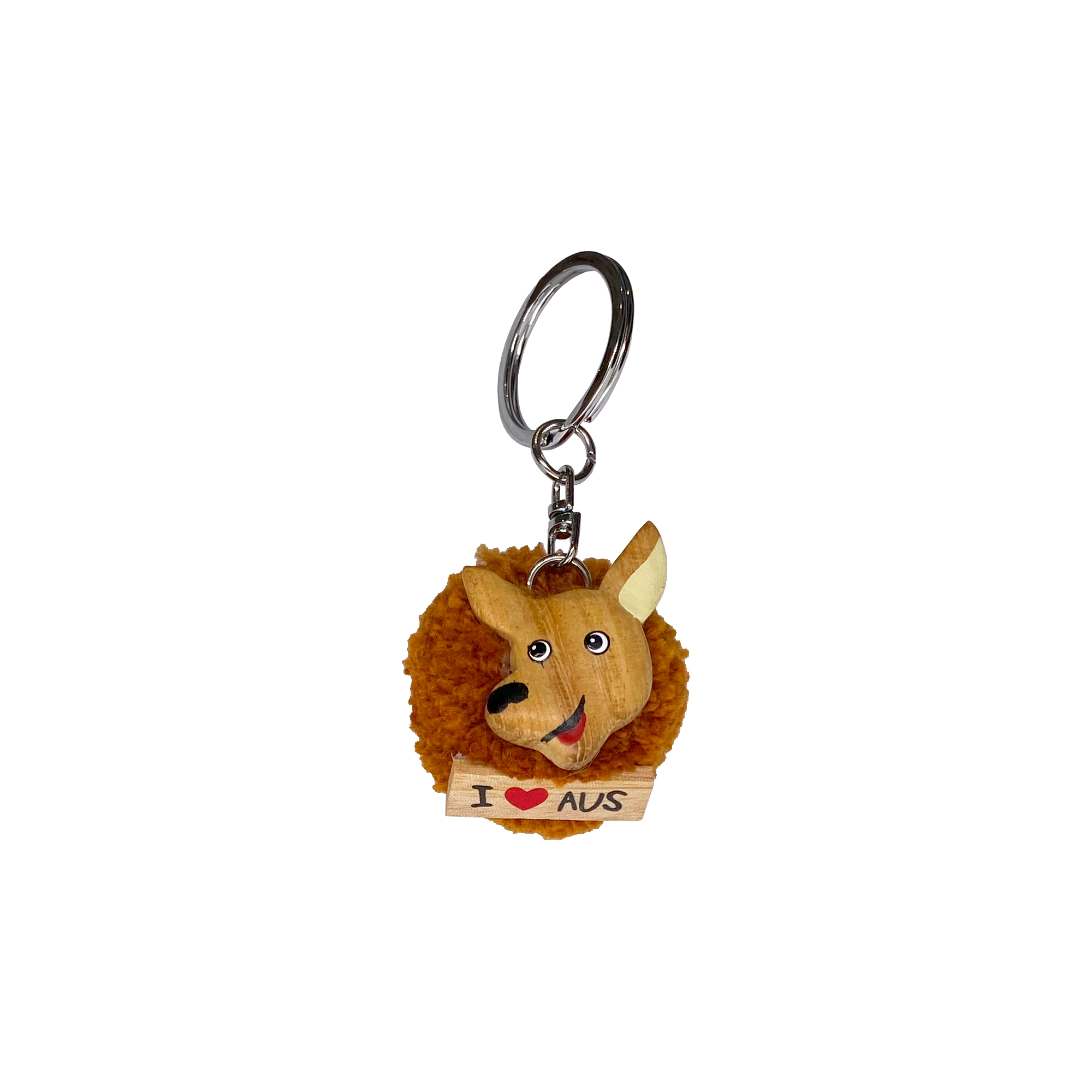 Keyring Timber Kangaroo Pom Pom