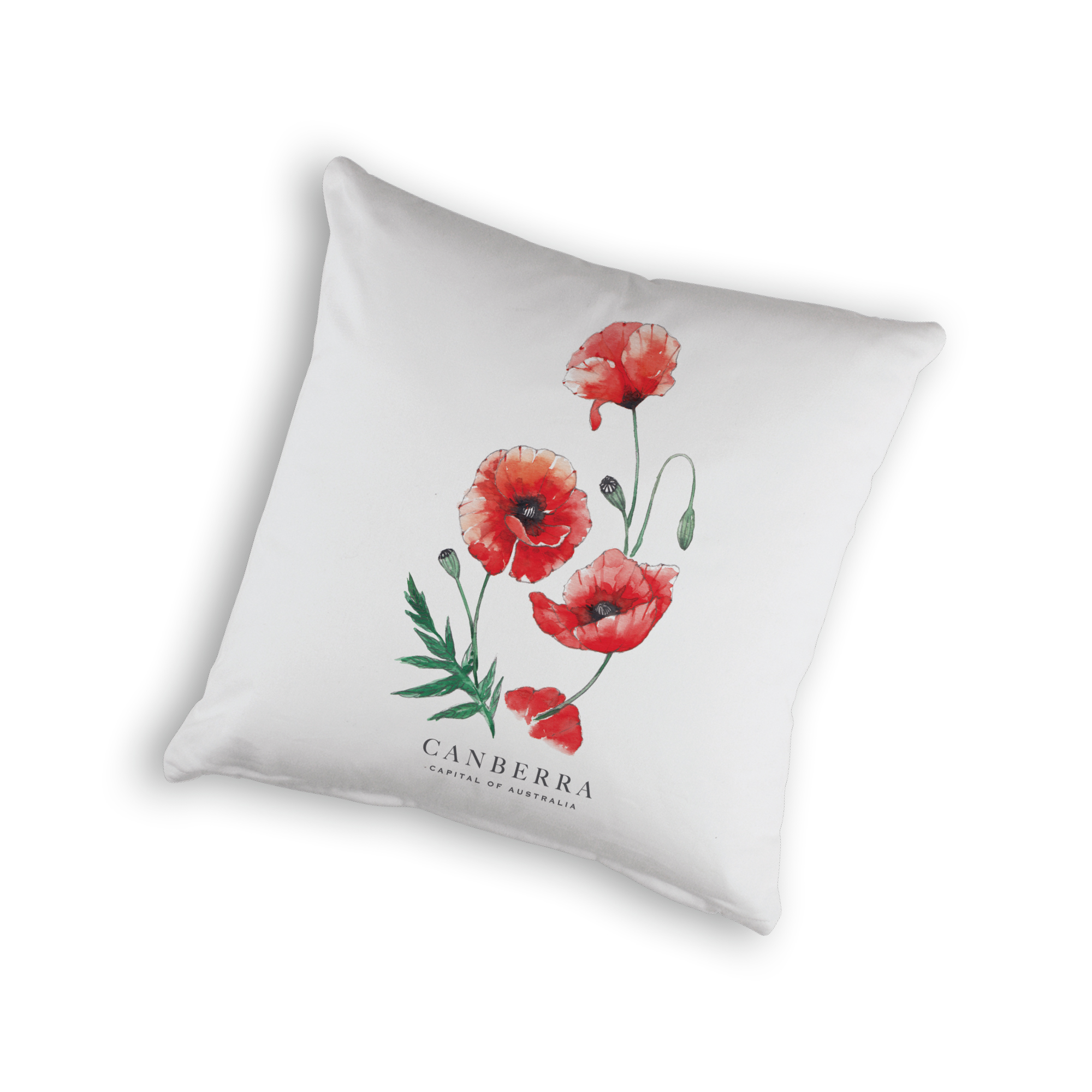 Organic Cotton Cushion Cover - Poppies Canberra Capital of Australia
