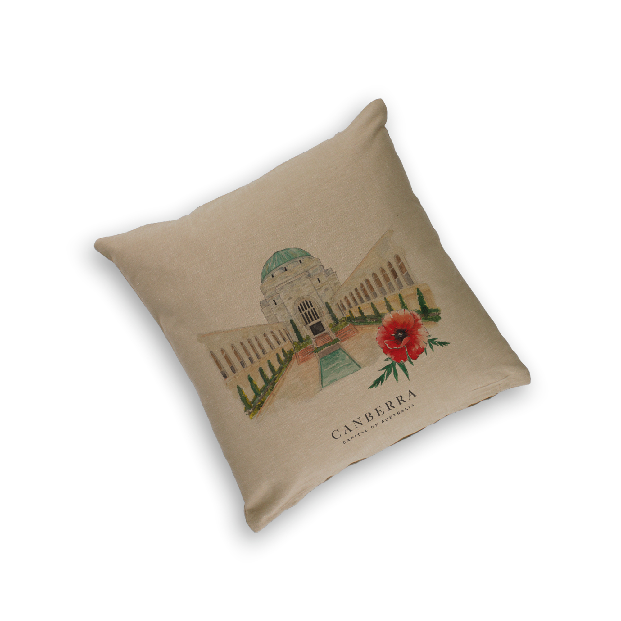 Organic Cotton Cushion Cover - War Memorial Canberra Capital of Australia