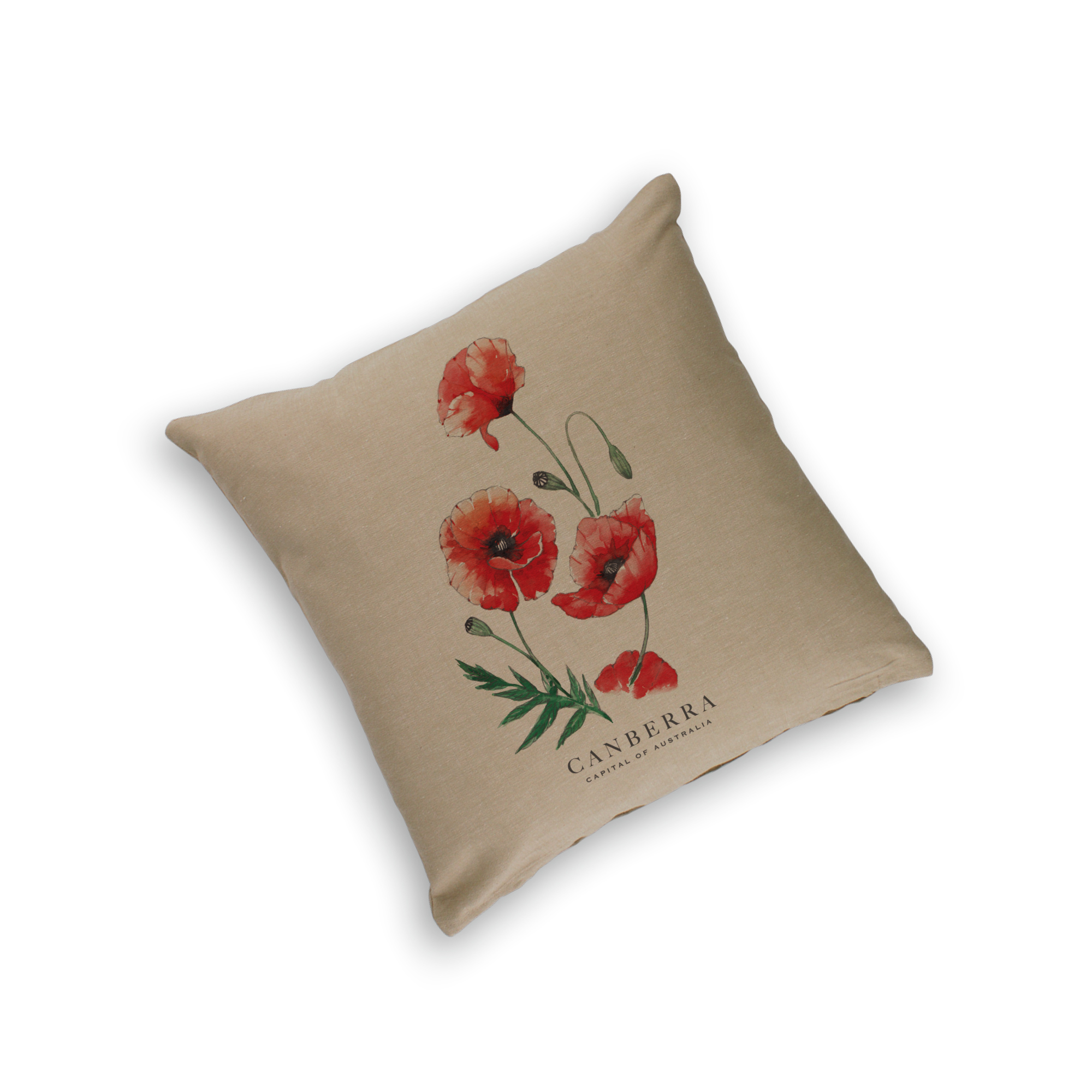 Organic Cotton Cushion Cover - Poppies Canberra Capital of Australia
