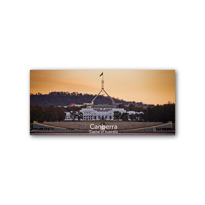 Panoramic Magnet - Old & New Parliament Houses Canberra Sunrise