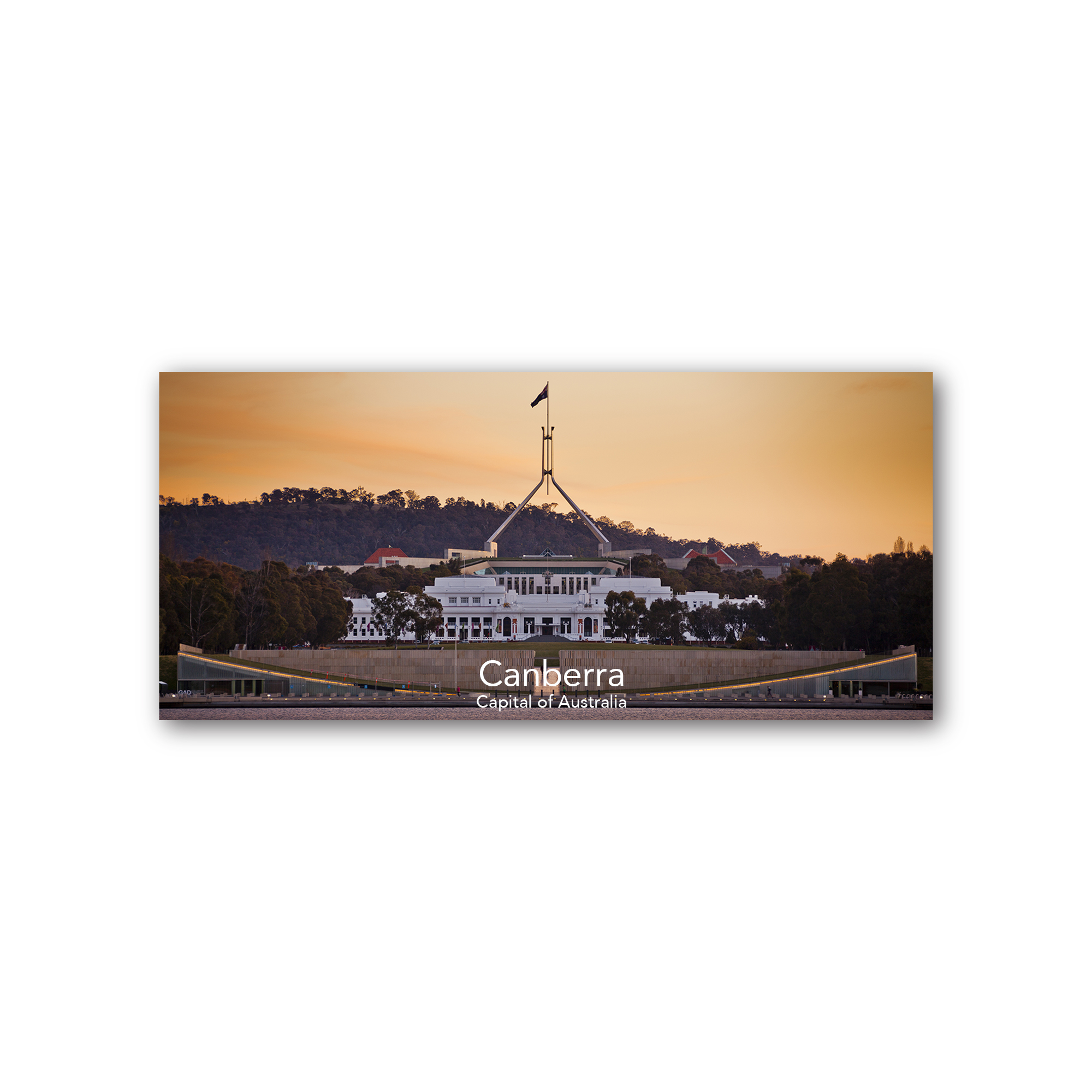 Panoramic Magnet - Old & New Parliament Houses Canberra Sunrise