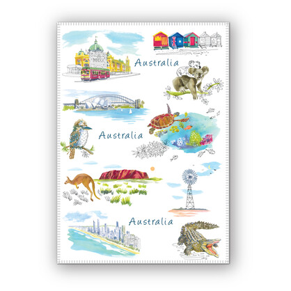 Australian Icons - Microfibre Tea Towel