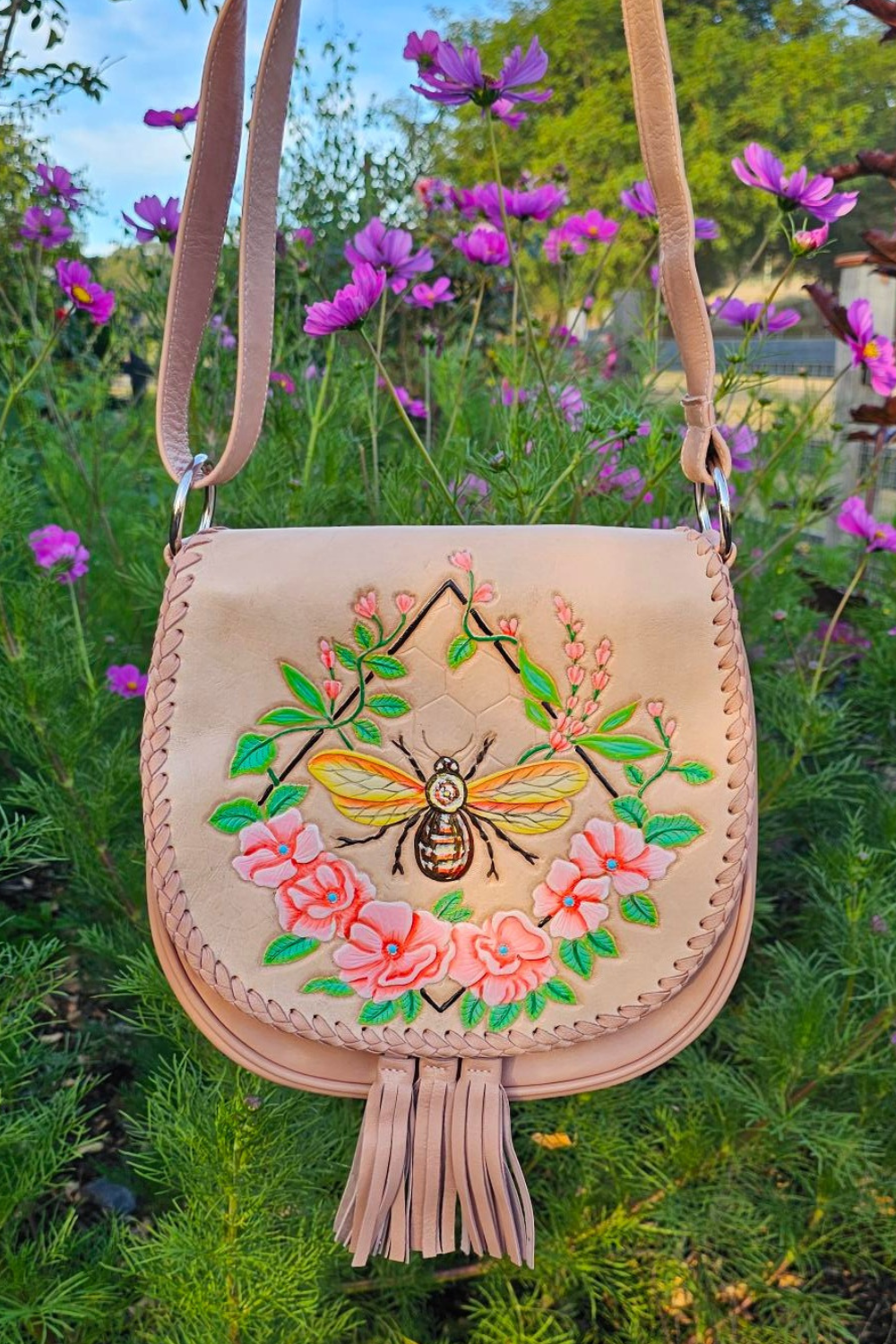 Bumble Bee Cross Body Bag (No Fringe) Cream
