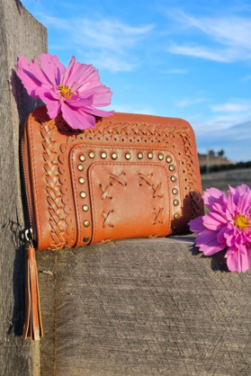 Womens Oversized  Leather Wallet - Tan