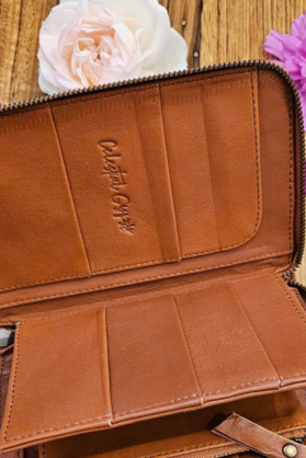 Womens Oversized  Leather Wallet - Tan