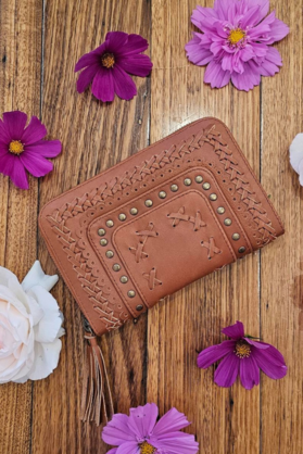 Womens Oversized  Leather Wallet - Tan