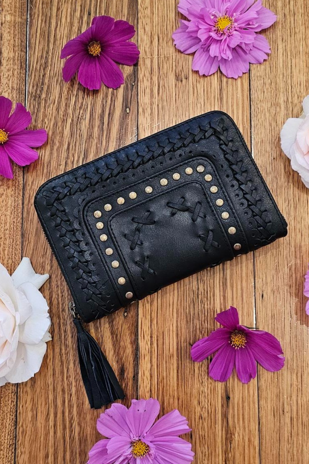 Womens Oversized  Leather Wallet - Black