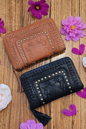 Womens Oversized  Leather Wallet - Black