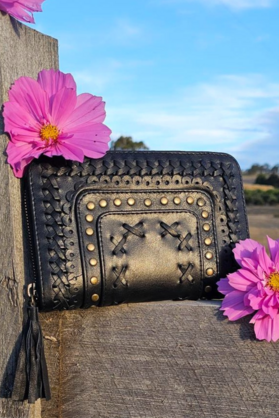 Womens Oversized  Leather Wallet - Black
