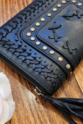 Womens Oversized  Leather Wallet - Black