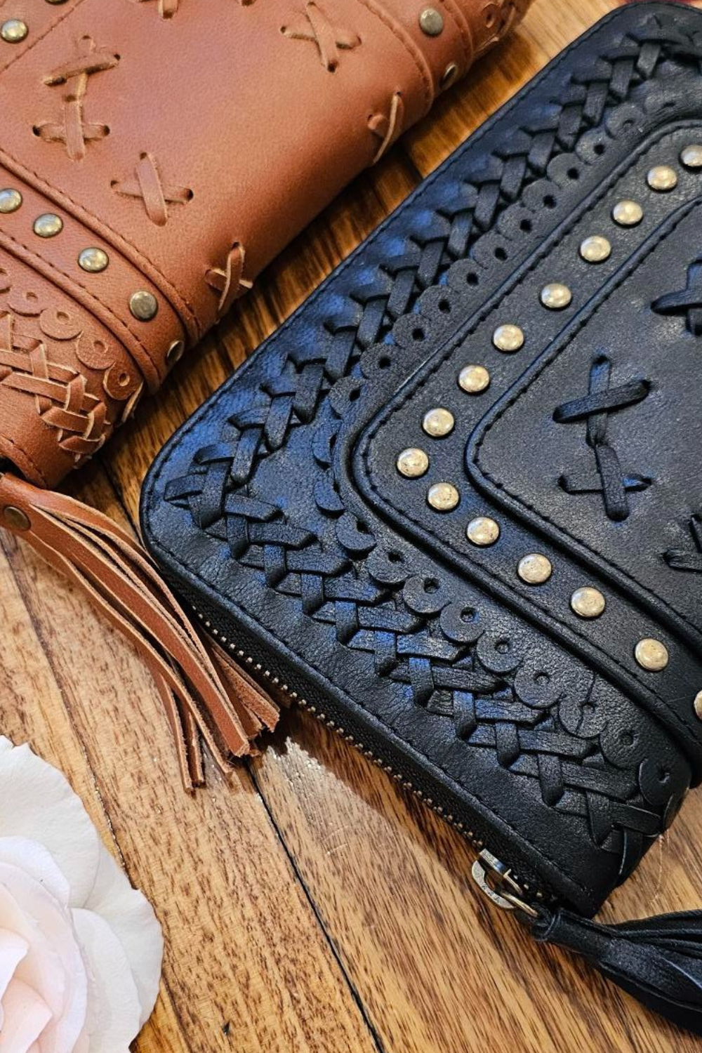 Womens Oversized  Leather Wallet - Black