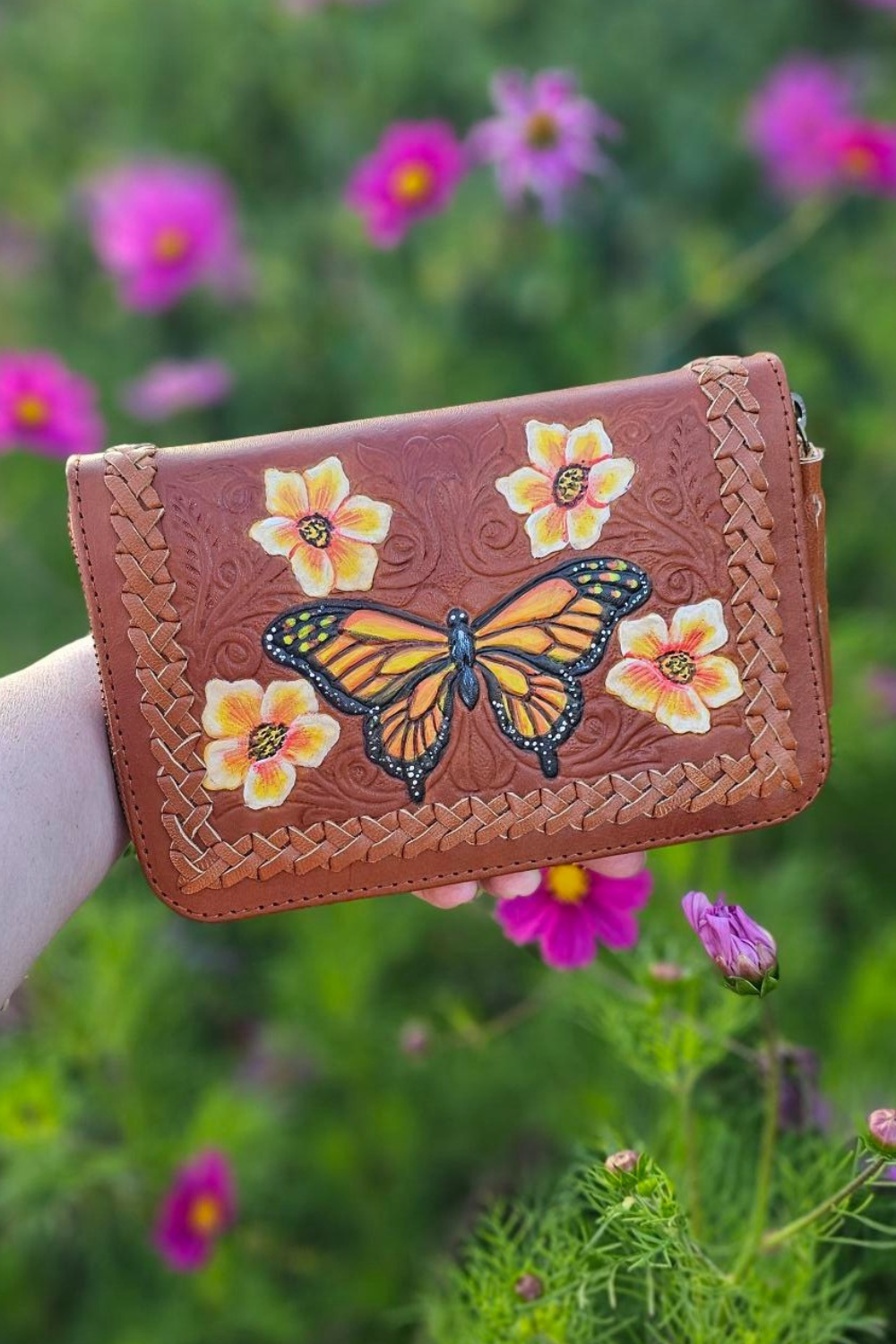 Monarch Butterfly Leather Wallet - Tan