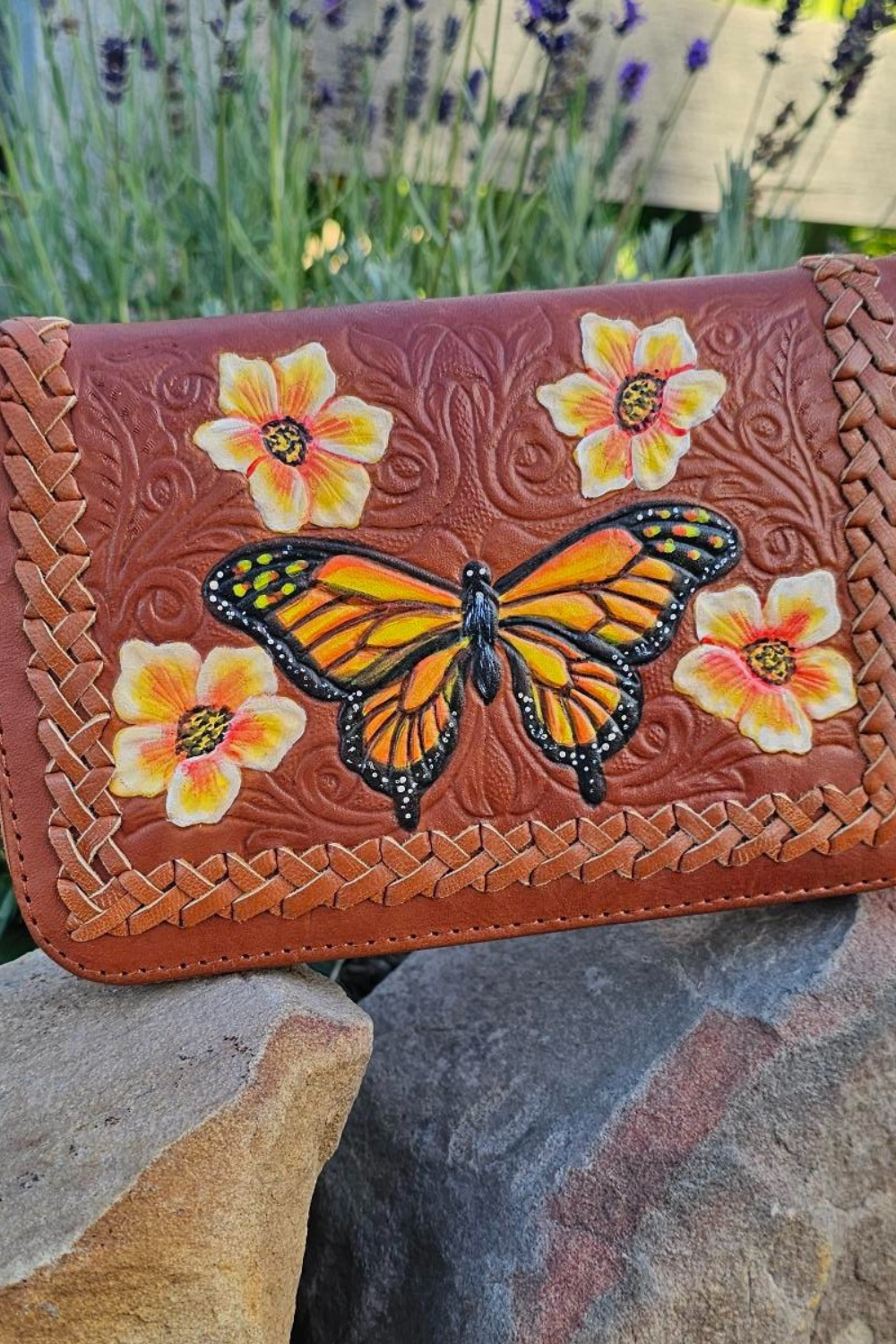 Monarch Butterfly Leather Wallet - Tan