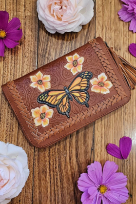 Monarch Butterfly Leather Wallet - Tan