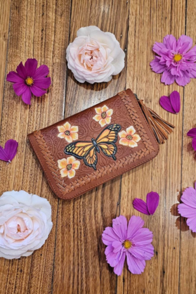 Monarch Butterfly Leather Wallet - Tan
