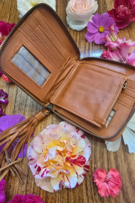 Peacock Leather Purse - Tan