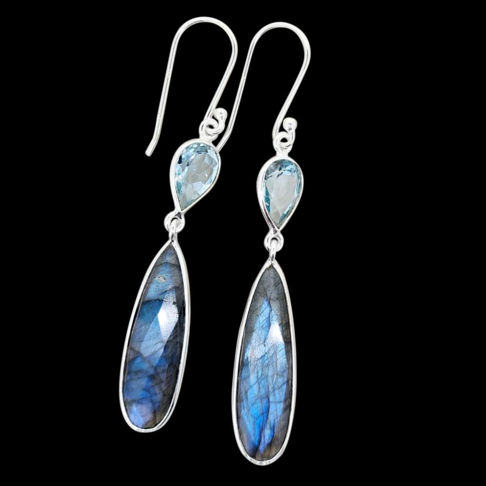 Labradorite And Blue Topaz Earring in Sterling Silver