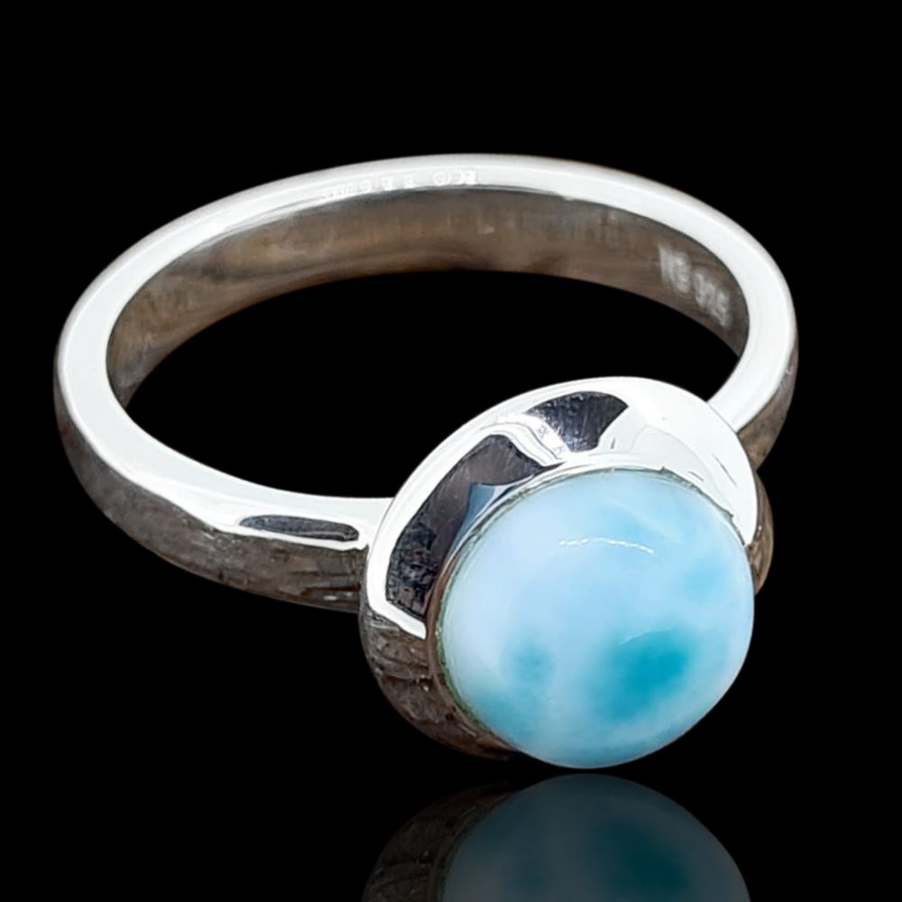 Larimar Round Shape Ring In 925 Sterling Silver /Avaliable in Size 7,8,9 And 10