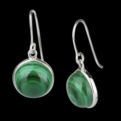 Malachite Round Shape ( 12mm )  Earring in 925 Sterling Silver