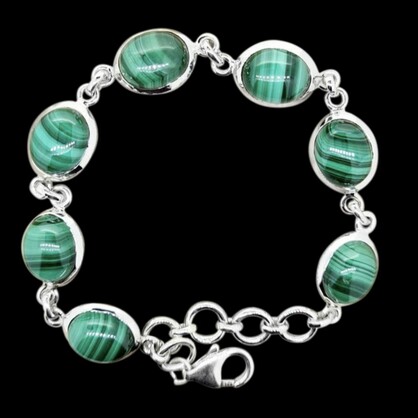 Malachite Oval Shape Bracelet In 925 Sterling Silver
