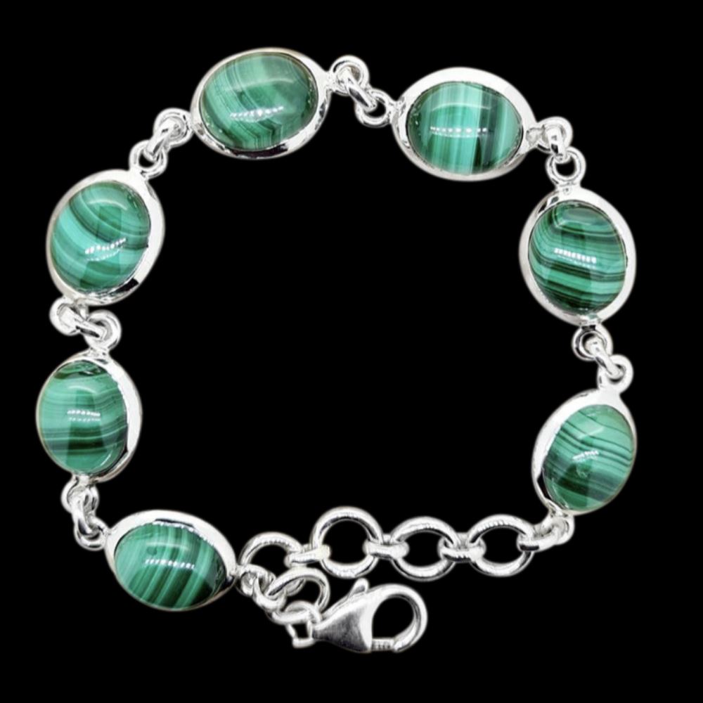 Malachite Oval Shape Bracelet In 925 Sterling Silver