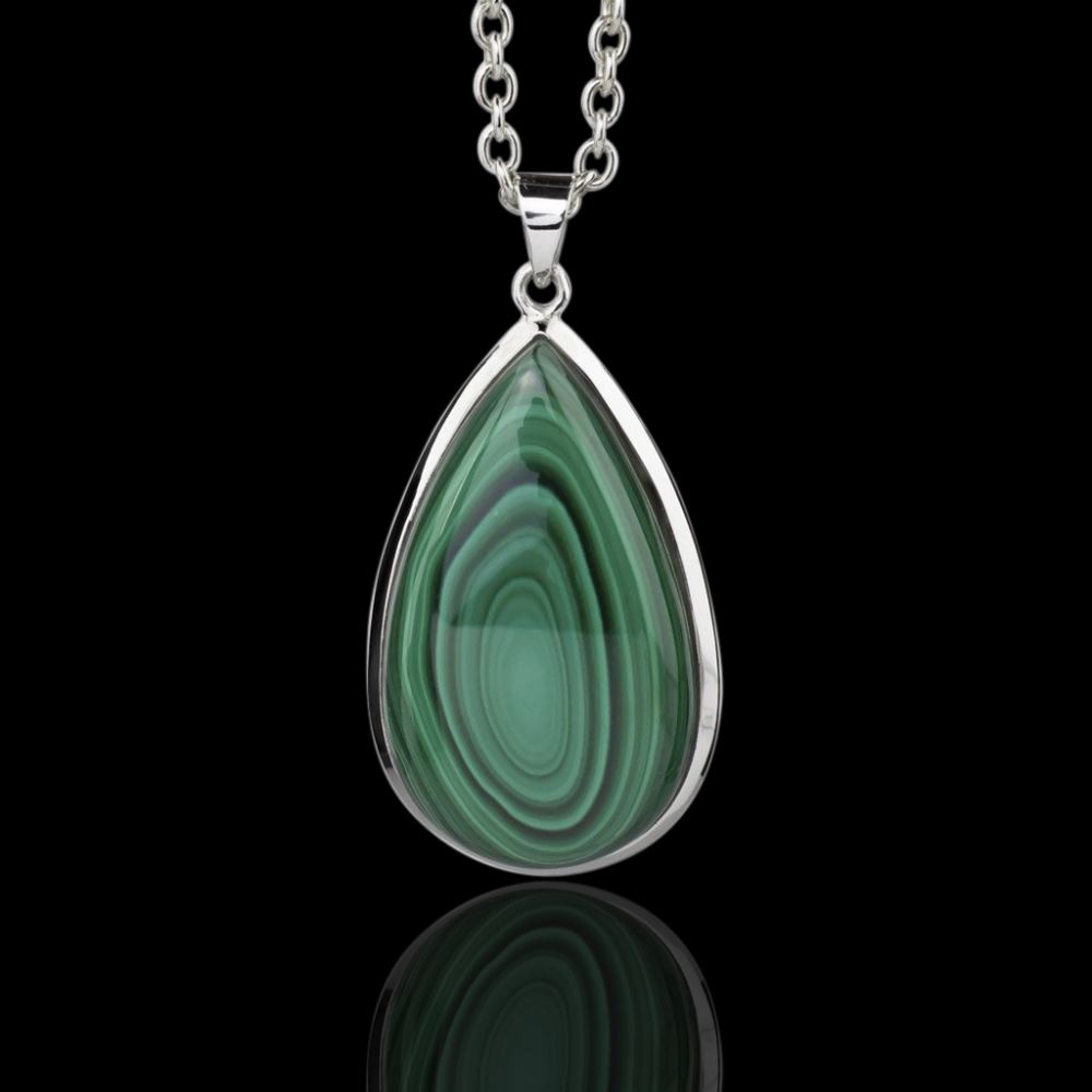 Malachite Teardrop Shape Pendant in 925 Sterling Silver