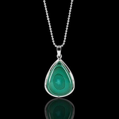 Malachite Teardrop Shape Pendant in 925 Sterling Silver