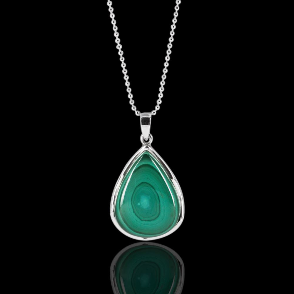 Malachite Teardrop Shape Pendant in 925 Sterling Silver