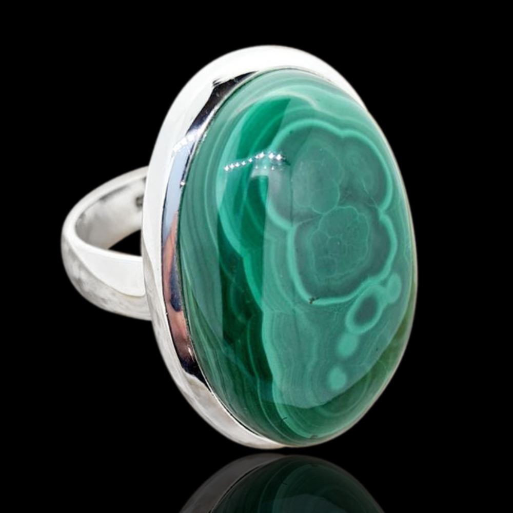 Malachite Oval Shape Ring In 925 Sterling Silver
