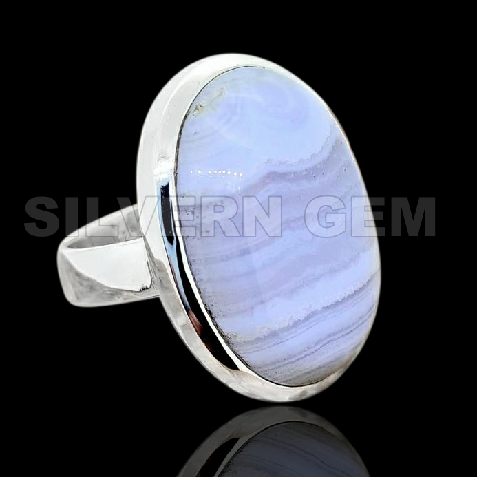 Blue Lace Oval Shape Ring in 925 Sterling Silver .
