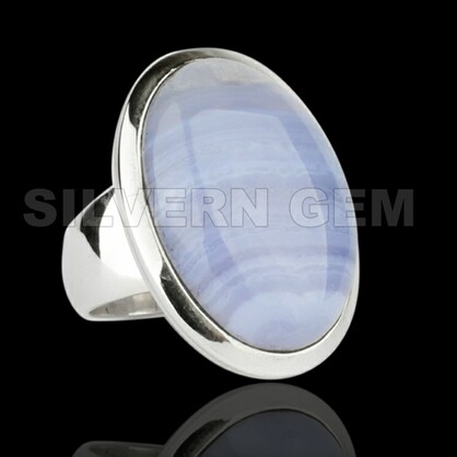 Blue Lace Oval Shape Ring in 925 Sterling Silver .