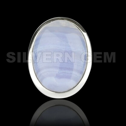 Blue Lace Oval Shape Ring in 925 Sterling Silver .