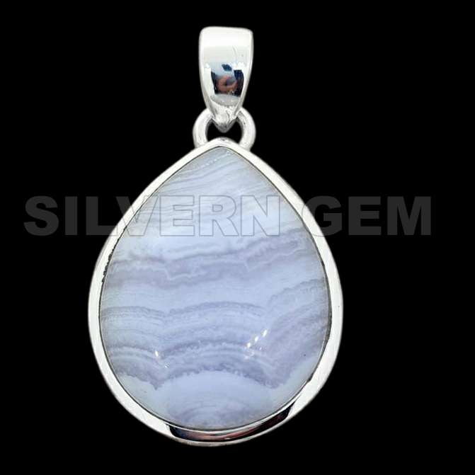Blue Lace Teardrop Shape Pendant in 925 Sterling Silver.