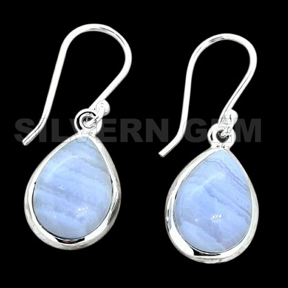 Blue Lace Teardrop Shape ( 10 by 14mm )  Earring in 925 Sterling Silver.
