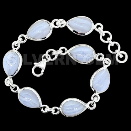 Blue Lace Teardrop Shape Bracelet in Sterling Silver.