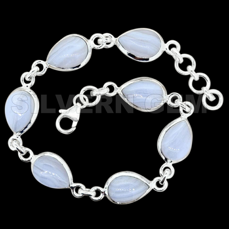 Blue Lace Teardrop Shape Bracelet in Sterling Silver.