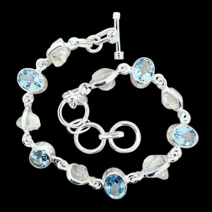Herkimer Diamond & Blue Topaz Bracelet in Sterling Silver