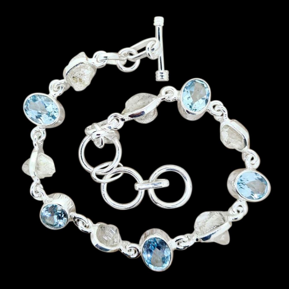Herkimer Diamond & Blue Topaz Bracelet in Sterling Silver