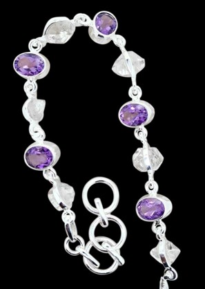 Herkimer Diamond & Amethyst Bracelet in Sterling Silver