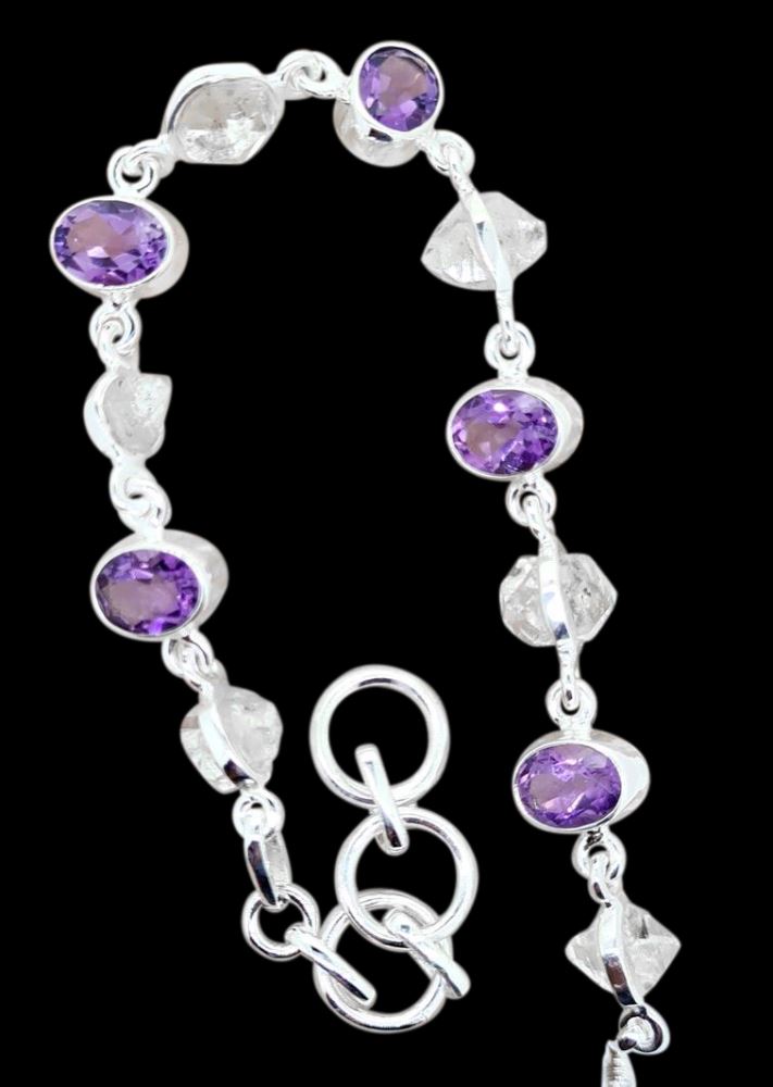 Herkimer Diamond & Amethyst Bracelet in Sterling Silver
